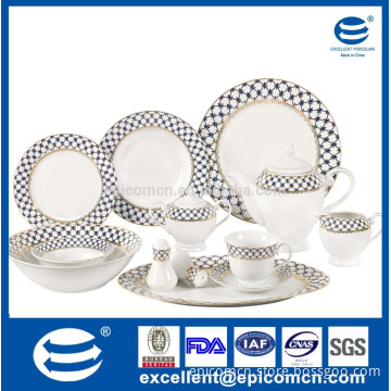 47pcs royal classic Fine bone China Turkish dinnerware round dinner set with silver design for 8 person